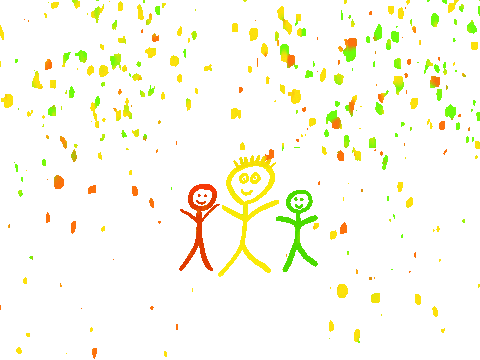 3 Leute feiern Erfolg mit Konfetti